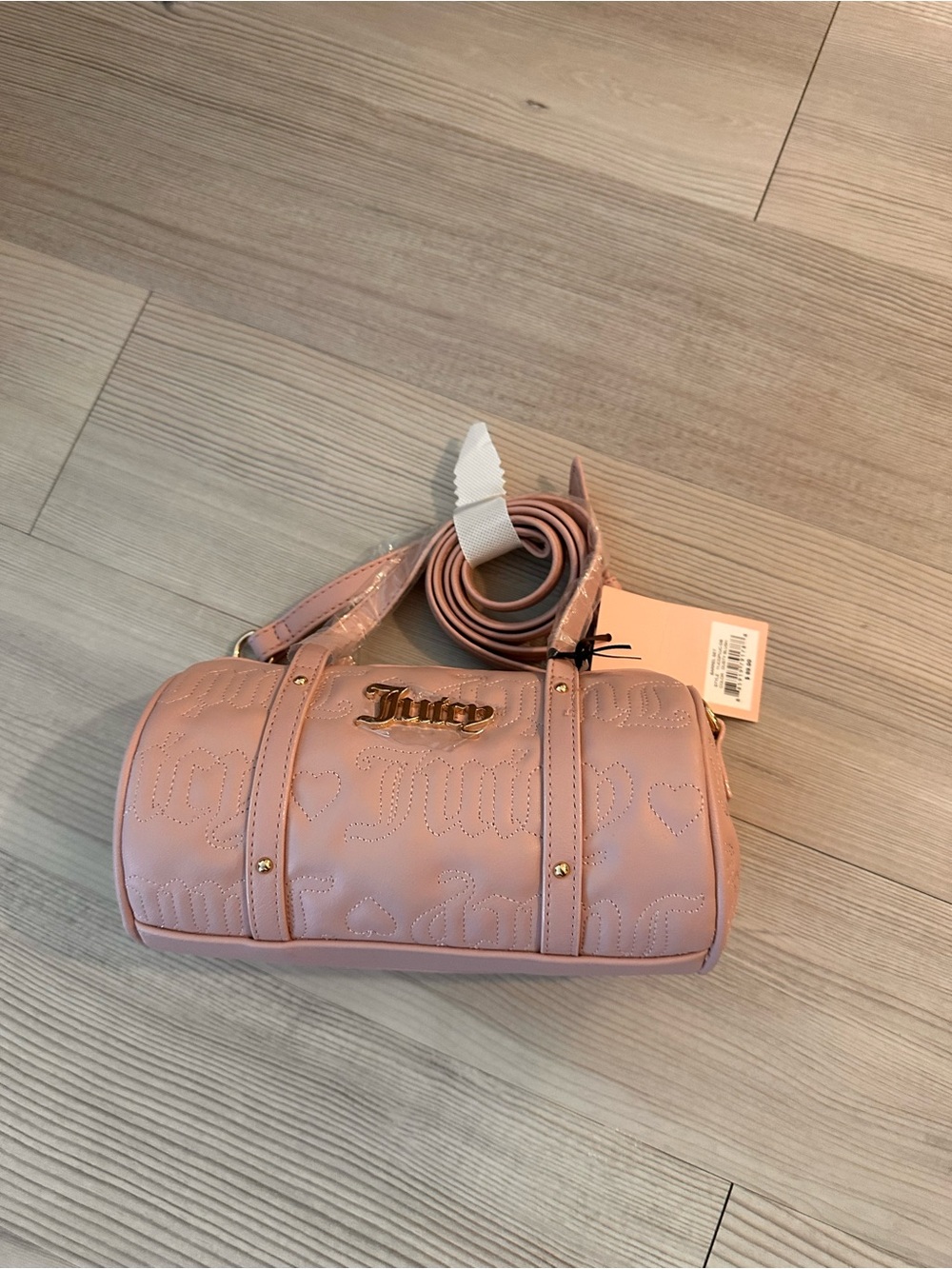 Juicy Couture Blush Quilted Barrel Shoulder Bag with Gold Hardware